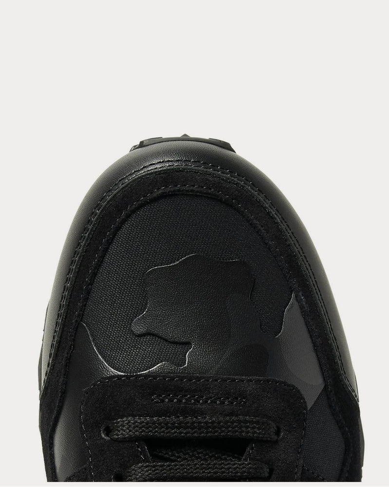 Valentino Rockrunner Camouflage-Print Canvas, Leather and Suede  Black low top sneakers - 5