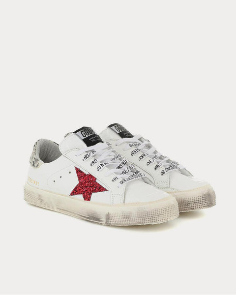 May leather Red Glitter Star White Low Top Sneakers