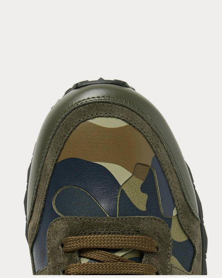 Valentino Rockrunner Camouflage-Print Canvas, Leather and Suede  Green low top sneakers - 5