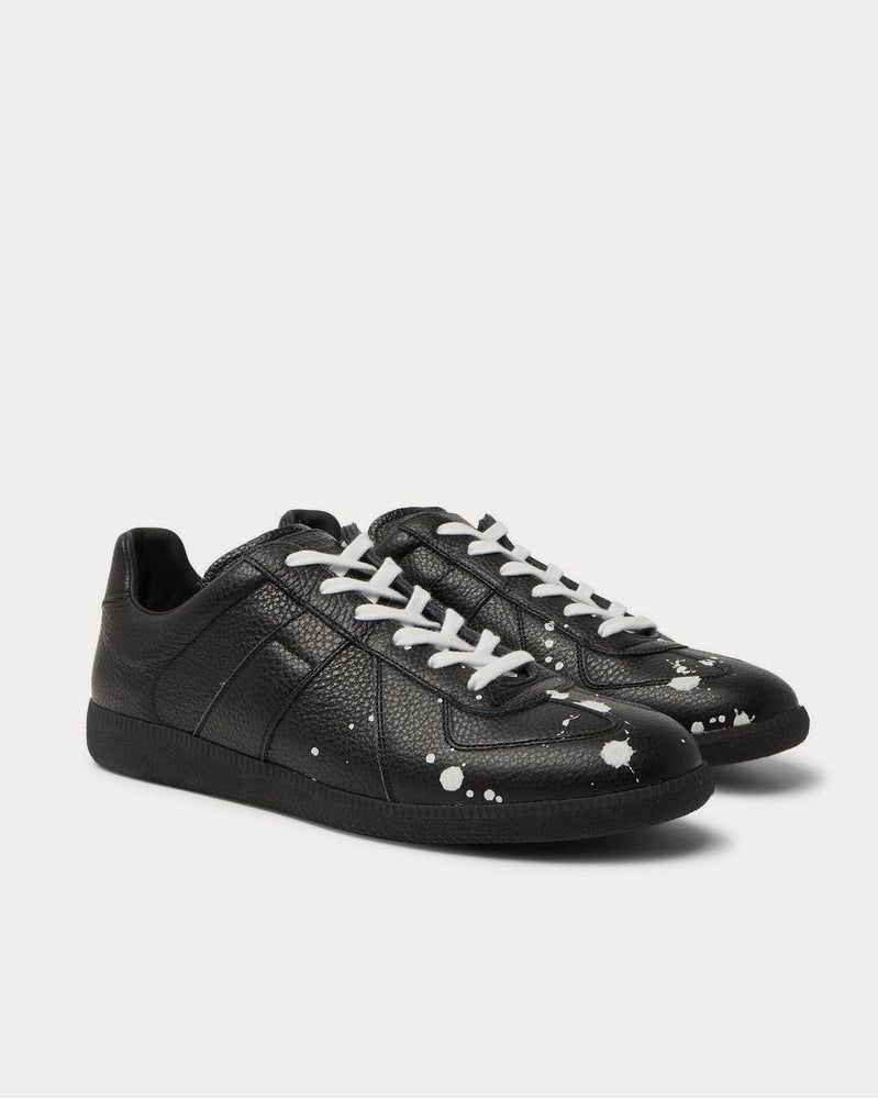 Maison Margiela Replica Paint-Splattered Full-Grain Leather  Black low top sneakers - 2