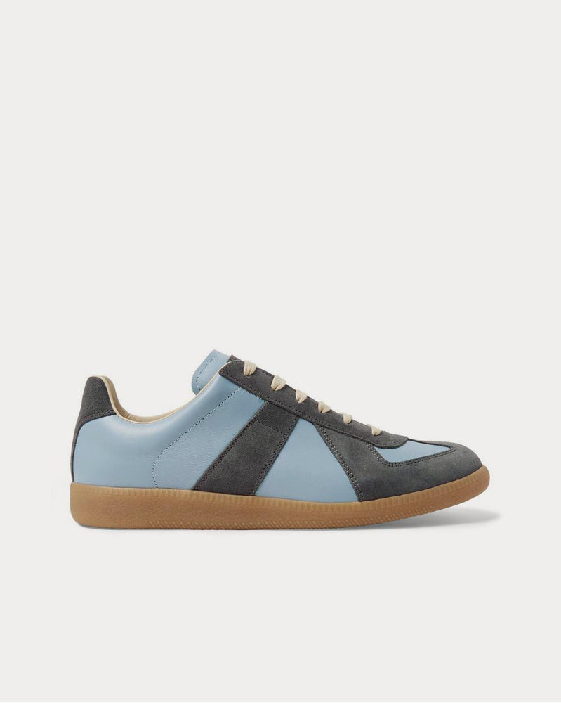 Maison Margiela Replica Leather and Suede  Light blue low top sneakers - 1