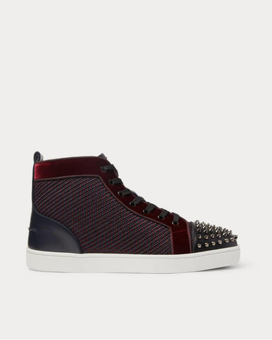 Christian Louboutin Lou Spikes Orlato Velvet, Raffia and Leather High-Top  Navy high top sneakers