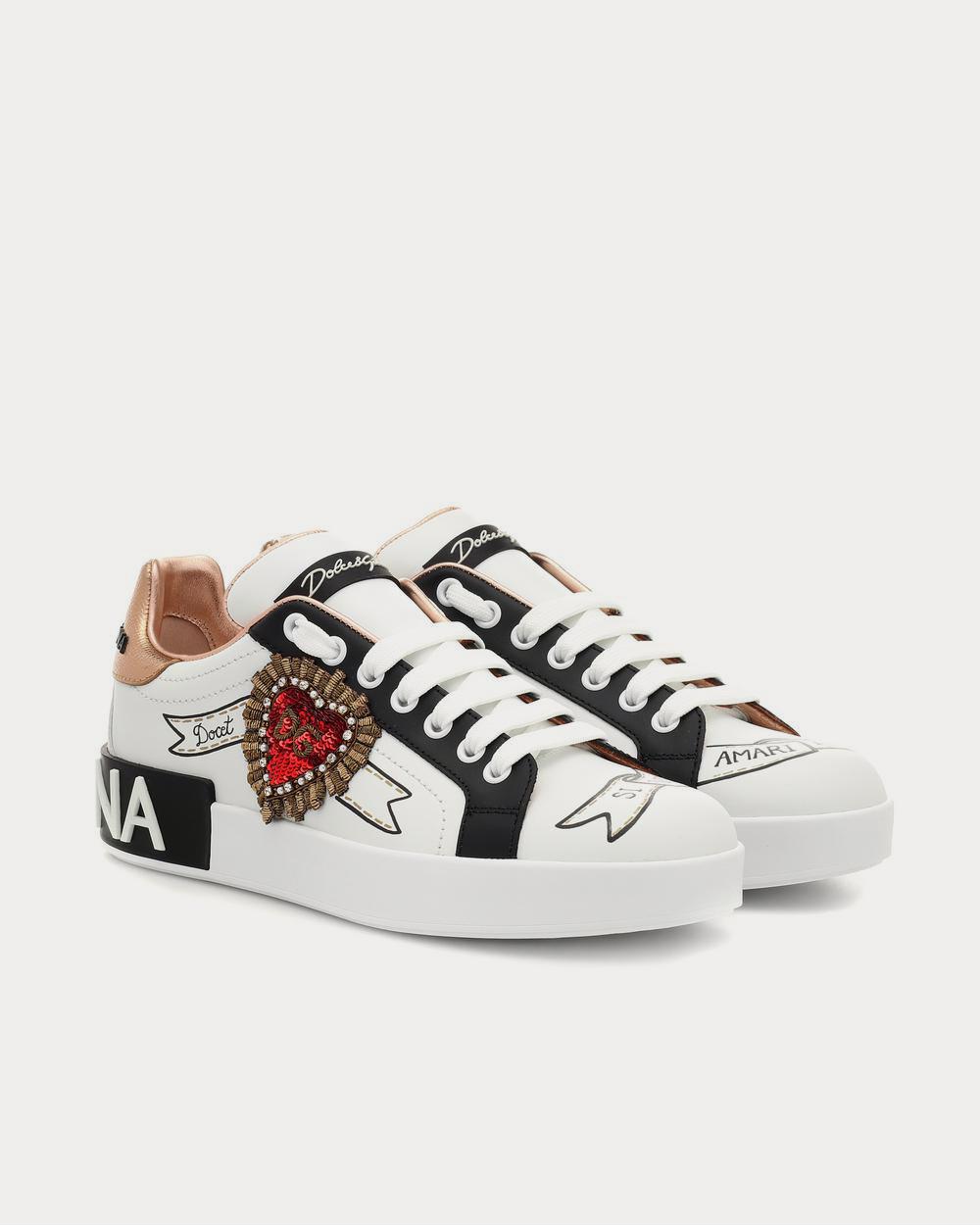 Dolce Gabbana Portofino leather White Sequin Low Top Sneakers Sneak in Peace