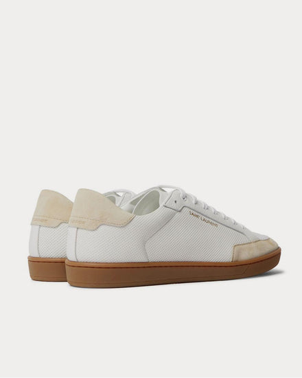 Saint Laurent SL/10 Suede-Trimmed Perforated Leather  White low top sneakers - 3