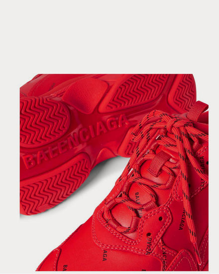 Balenciaga Triple S Logo-Print Faux Leather  Red low top sneakers - 4
