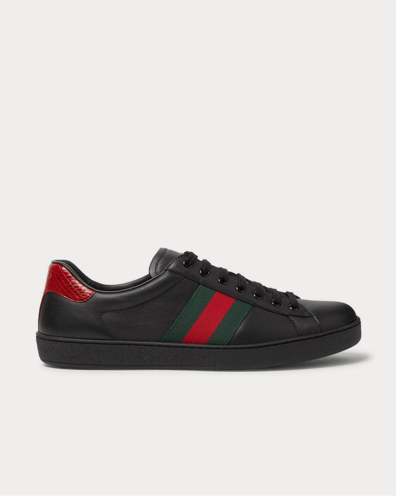 Gucci Ace Watersnake-Trimmed Leather  Black low top sneakers - 1