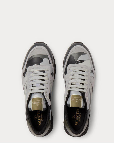 Valentino Rockrunner Camouflage-Print Canvas, Leather and Suede  Gray low top sneakers - 6