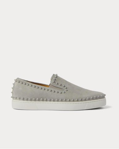 Christian Louboutin Pik Boat Studded Suede Slip-On  Gray slip on sneakers