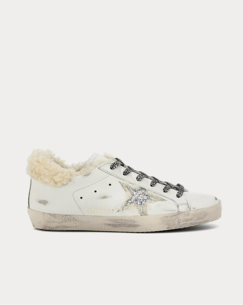 スニーカー Golden Goose White Silver Super-Star Sneakers With Shearling Golden Goose Women's Superstar shearling-lined Silver Star
