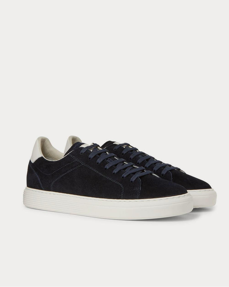 Brunello Cucinelli Leather-Trimmed Suede  Navy low top sneakers - 2