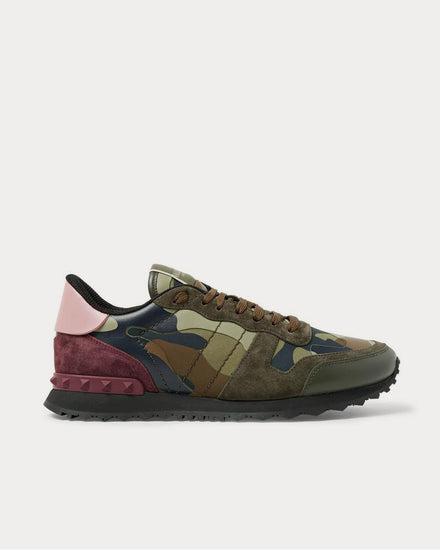 Valentino Rockrunner Camouflage-Print Canvas, Leather and Suede  Green low top sneakers - 1