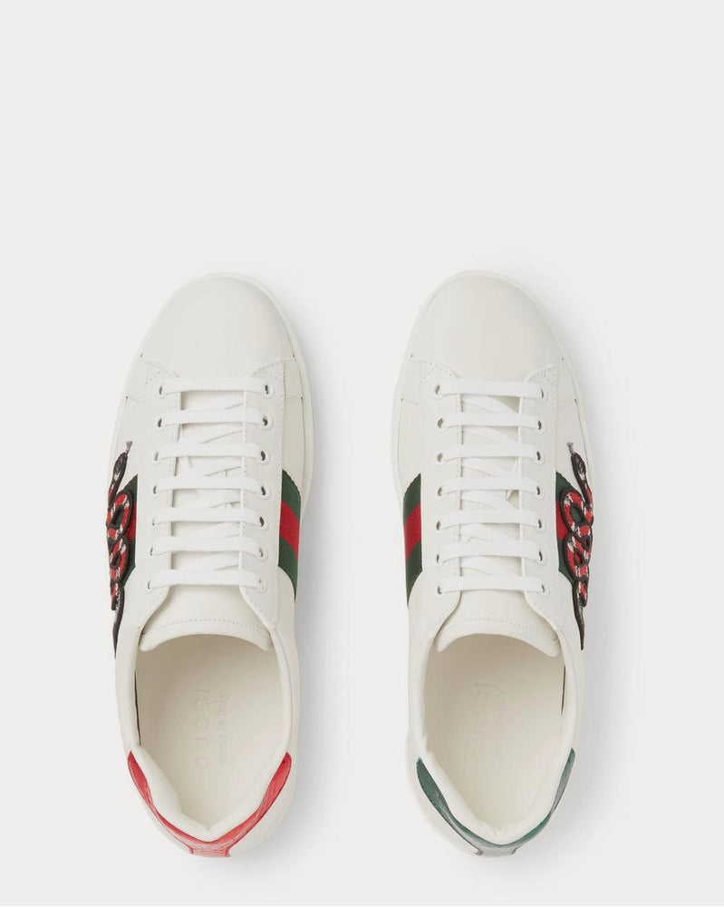 Gucci Ace Watersnake-Trimmed Appliquéd Leather  White low top sneakers - 6