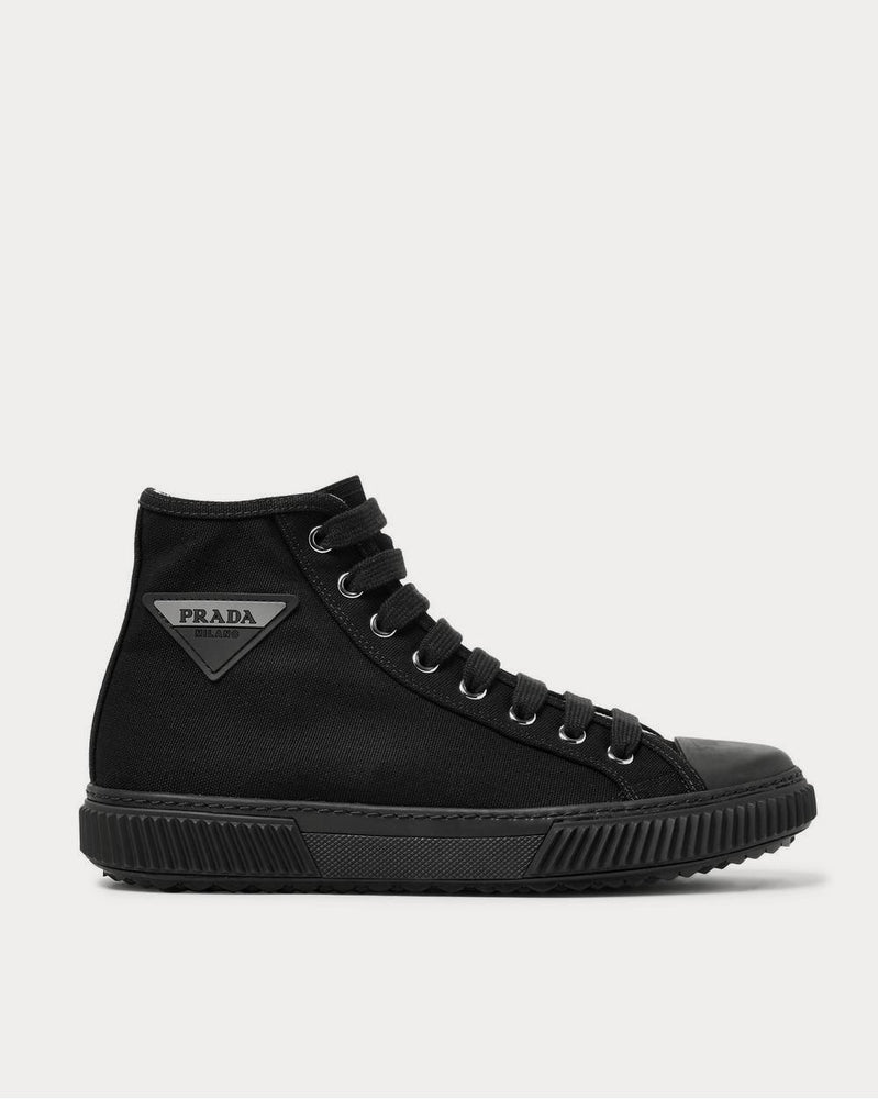 Prada Stratus Logo-Appliquéd Canvas High-Top  Black high top sneakers - 1