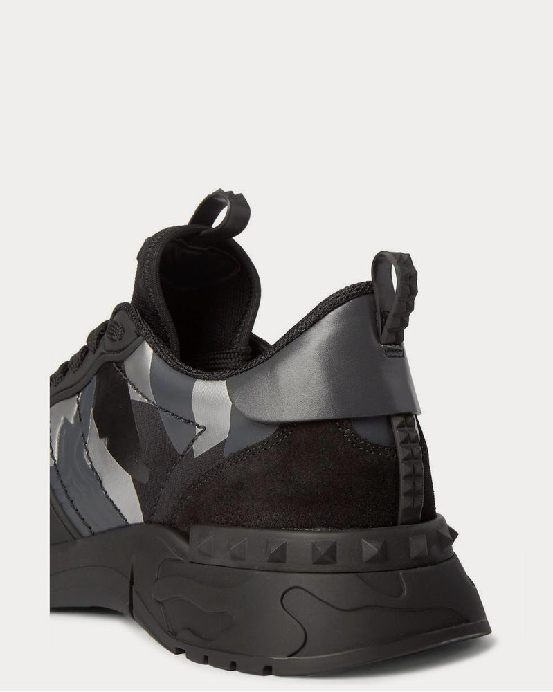 Valentino Rockrunner Plus Camouflage-Print Rubber, Suede and Canvas  Black low top sneakers - 4