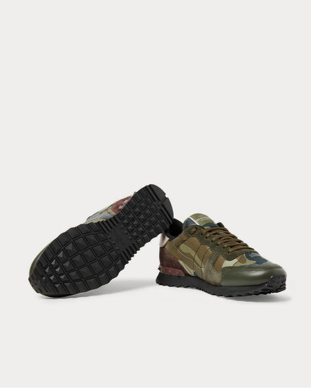 Valentino Rockrunner Camouflage-Print Canvas, Leather and Suede  Green low top sneakers - 3