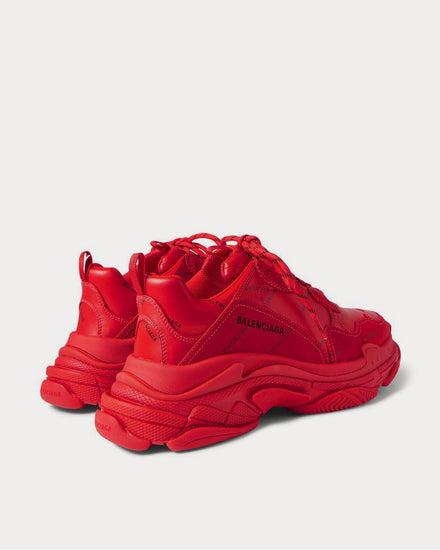 Balenciaga Triple S Logo-Print Faux Leather  Red low top sneakers - 3