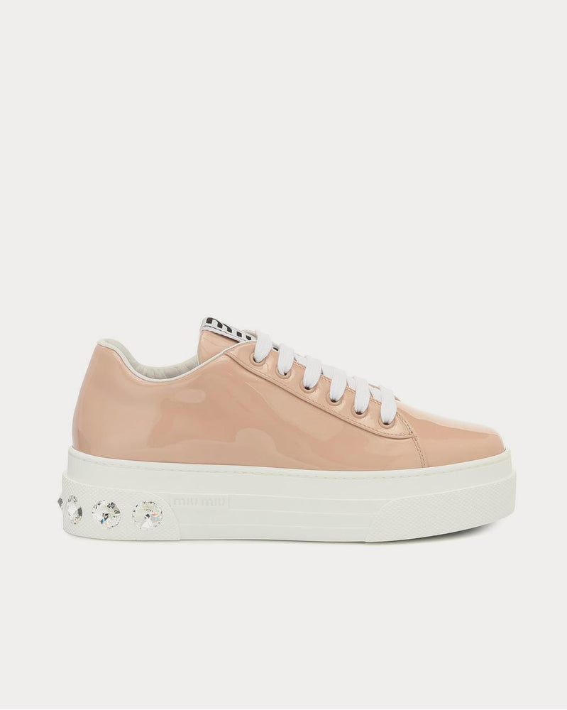 Miu Miu Embellished patent-leather Beige Low Top Sneakers - 1