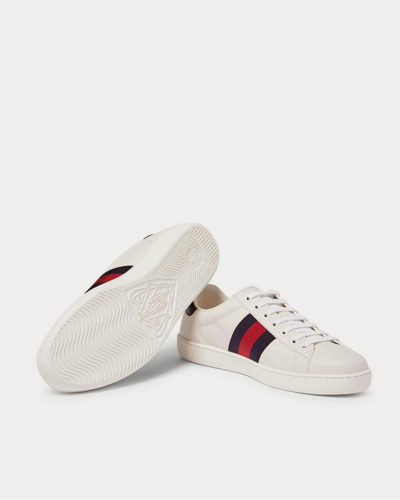 Gucci Ace Watersnake-Trimmed Leather  White low top sneakers - 3