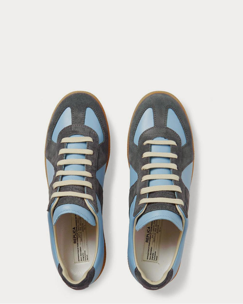 Maison Margiela Replica Leather and Suede  Light blue low top sneakers - 6