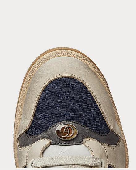 Gucci Screener Webbing-Trimmed Distressed Leather and Canvas  Navy low top sneakers - 5