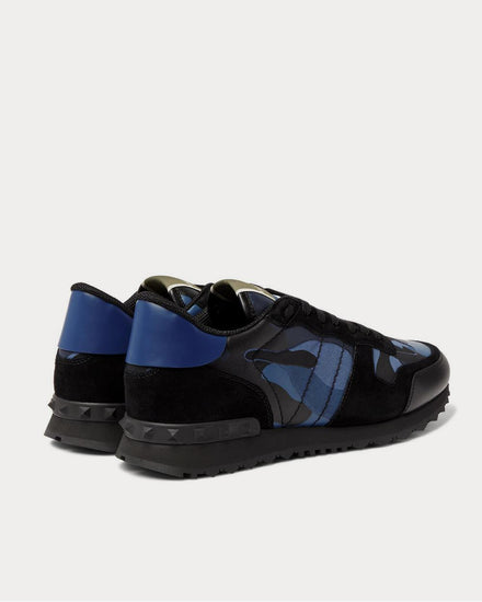 Valentino Rockrunner Camouflage-Print Canvas, Leather and Suede  Blue low top sneakers - 4