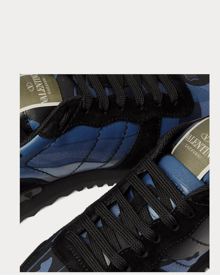Valentino Rockrunner Camouflage-Print Canvas, Leather and Suede  Blue low top sneakers - 5