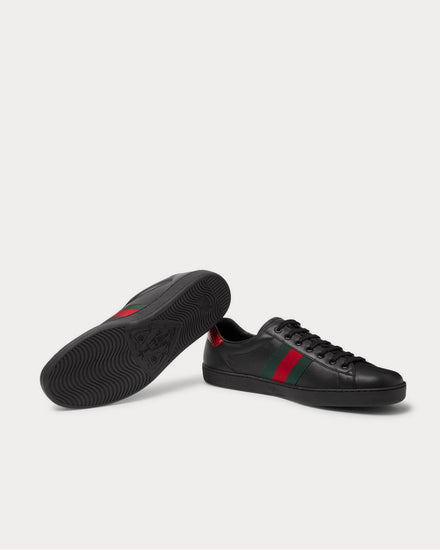 Gucci Ace Watersnake-Trimmed Leather  Black low top sneakers - 3