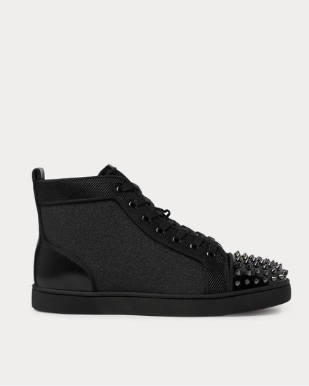Christian Louboutin Lou Spikes Orlato Velvet, Glittered Canvas, Suede and Leather High-Top  Black high top sneakers - 1