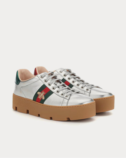 Gucci Ace leather platform Silver Low Top Sneakers - 2