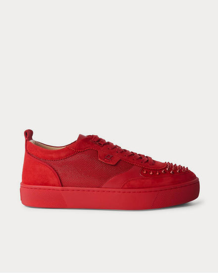 Christian Louboutin Happyrui Spiked Suede-Trimmed Glittered-Mesh  Red low top sneakers - 1
