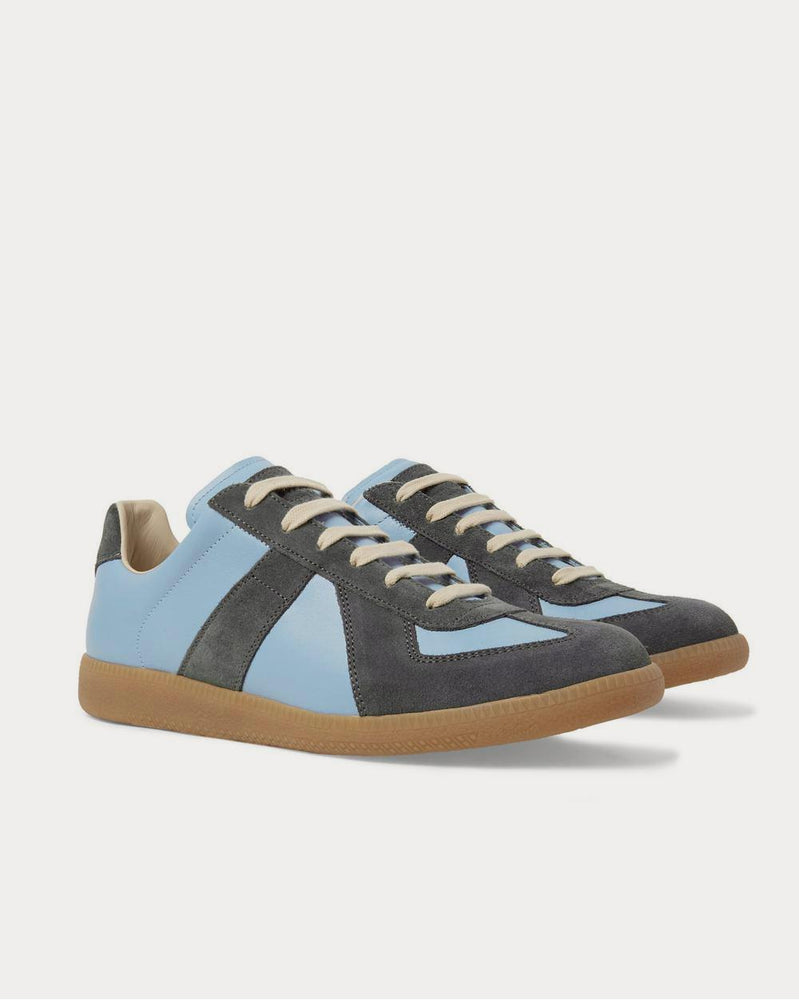 Maison Margiela Replica Leather and Suede  Light blue low top sneakers - 2