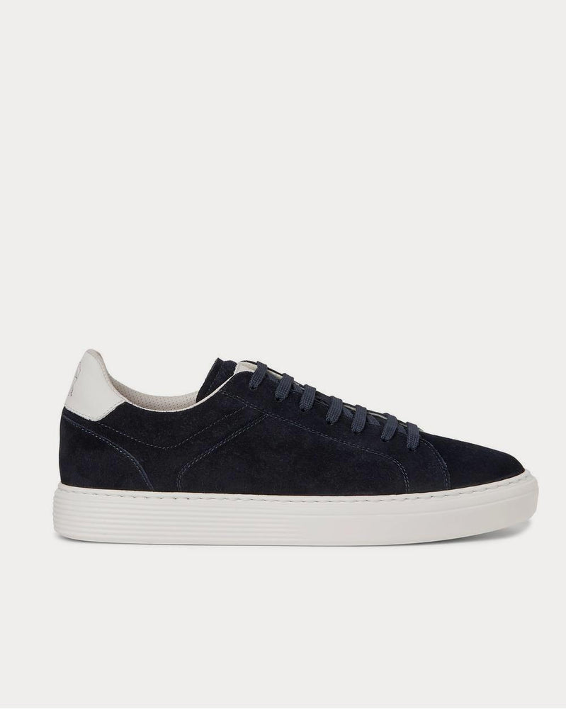 Brunello Cucinelli Leather-Trimmed Suede  Navy low top sneakers - 1