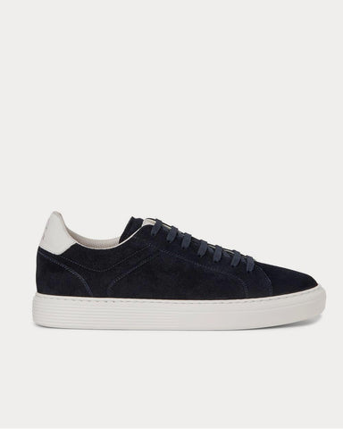 Brunello Cucinelli Leather-Trimmed Suede  Navy low top sneakers