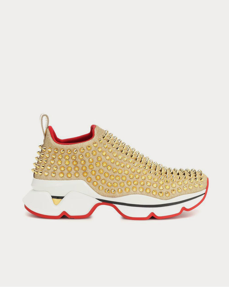 Christian Louboutin Women's Spike Sock Donna Gold Low Top Sneakers