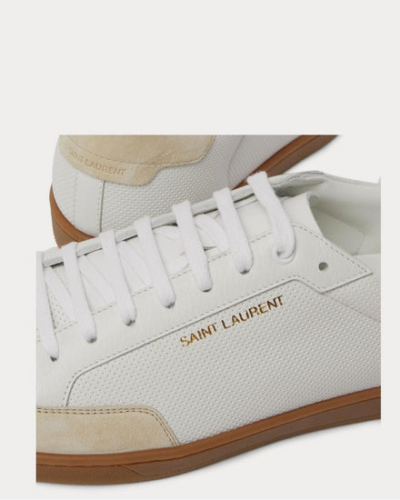 Saint Laurent SL/10 Suede-Trimmed Perforated Leather  White low top sneakers - 4