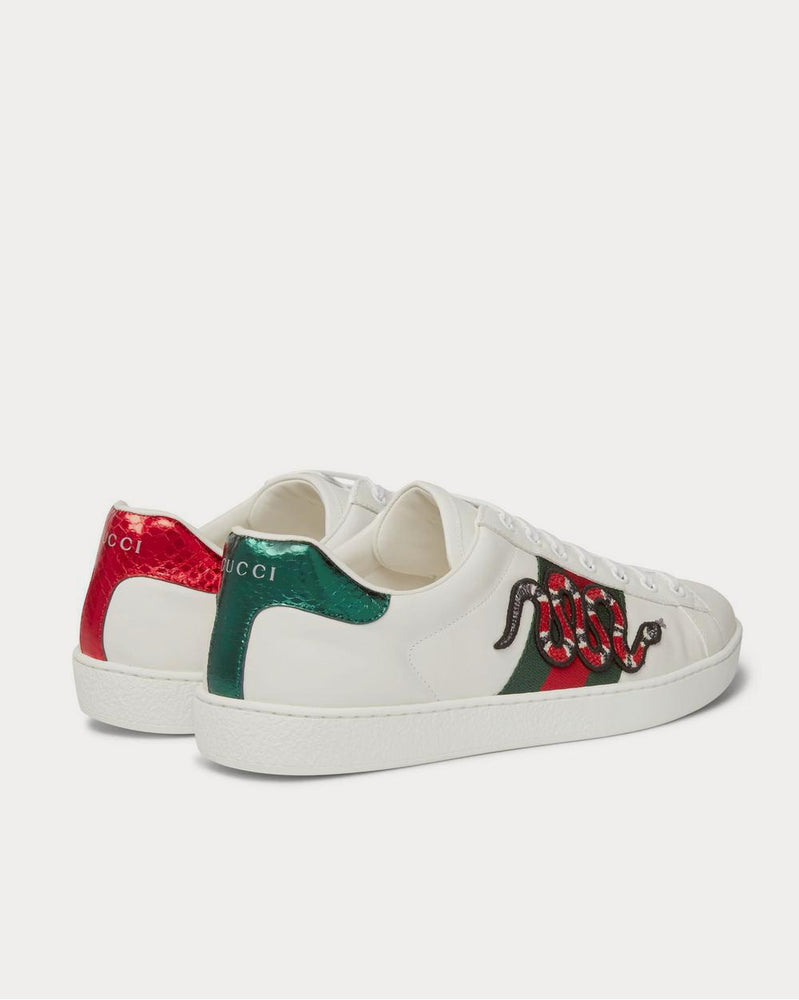 Gucci Ace Watersnake-Trimmed Appliquéd Leather  White low top sneakers - 4