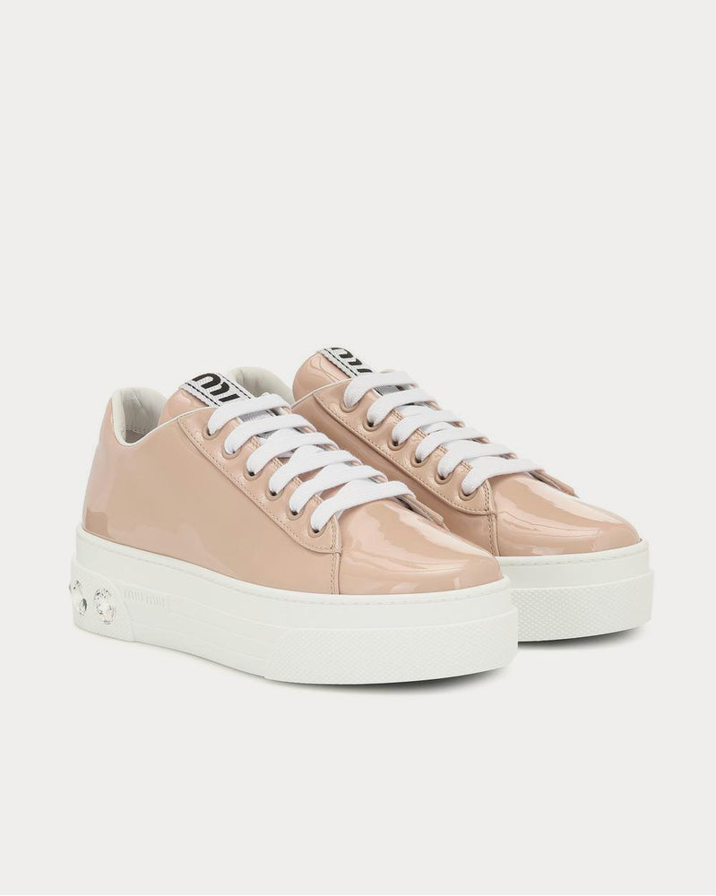 Miu Miu Embellished patent-leather Beige Low Top Sneakers - 2