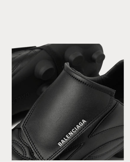 Balenciaga Soccer Logo-Print Faux Leather  Black low top sneakers - 4