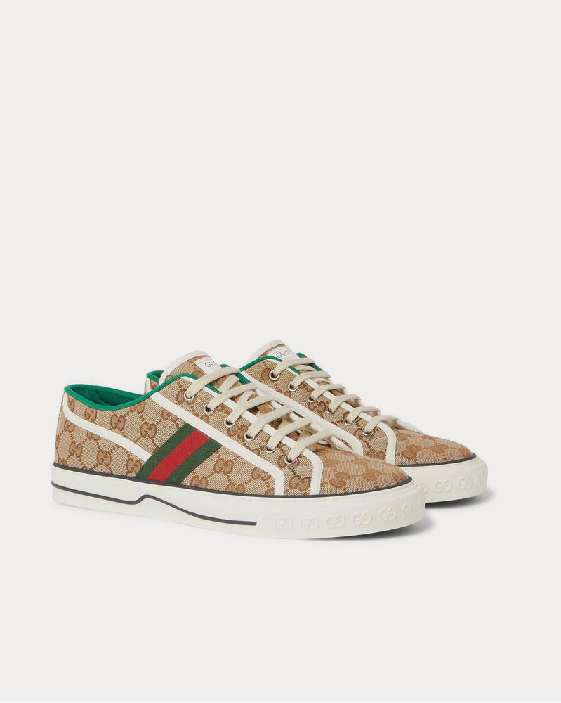 Gucci Tennis 1977 Webbing-Trimmed Logo-Jacquard Canvas  Brown low top sneakers - 2