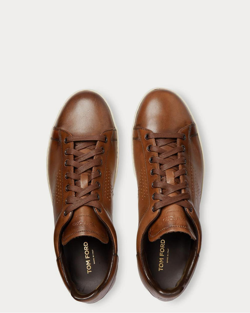 Tom Ford Warwick Burnished-Leather  Brown low top sneakers - 6