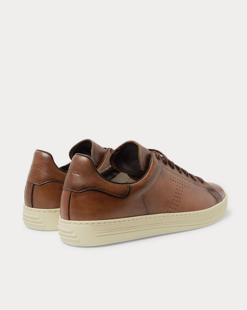 Tom Ford Warwick Burnished-Leather  Brown low top sneakers - 4