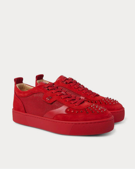 Christian Louboutin Happyrui Spiked Suede-Trimmed Glittered-Mesh  Red low top sneakers - 2