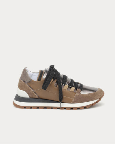 Brunello Cucinelli Embellished leather Brown Low Top Sneakers