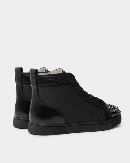 Christian Louboutin Lou Spikes Orlato Velvet, Glittered Canvas, Suede and Leather High-Top  Black high top sneakers - 3