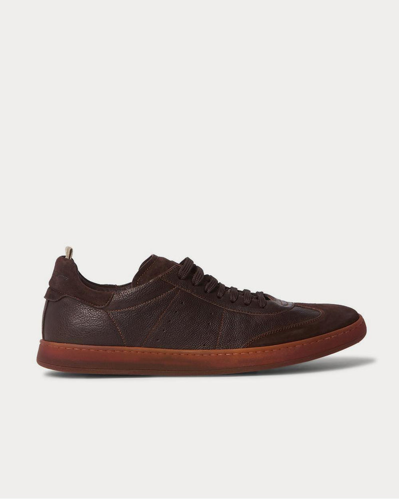 Officine Creative Kombo Nubuck-Trimmed Leather  Dark brown low top sneakers - 1