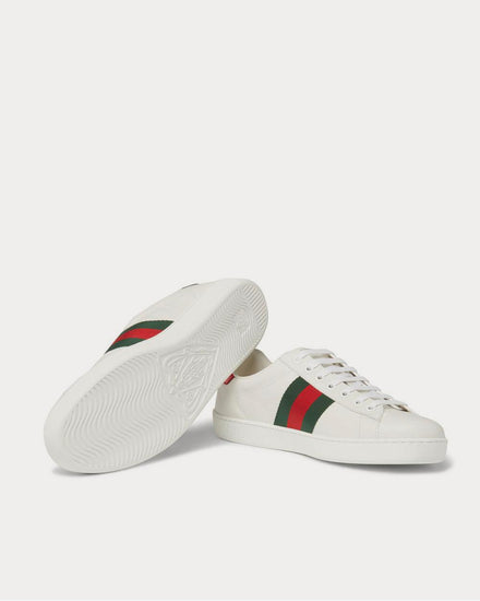 Gucci Ace Watersnake-Trimmed Appliquéd Leather  White low top sneakers - 3