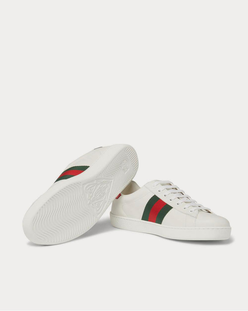 Gucci Ace Watersnake-Trimmed Appliquéd Leather  White low top sneakers - 3