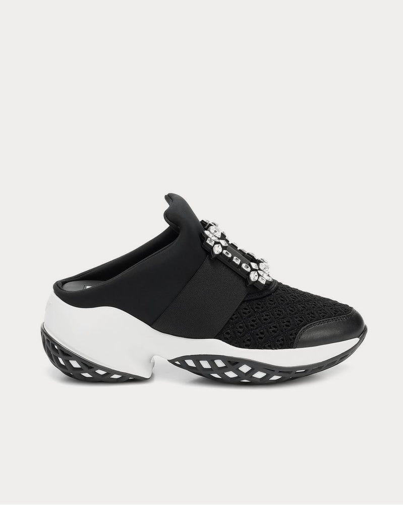 Roger Vivier Viv' Run Strass Buckle Black Slip On Sneakers - 1