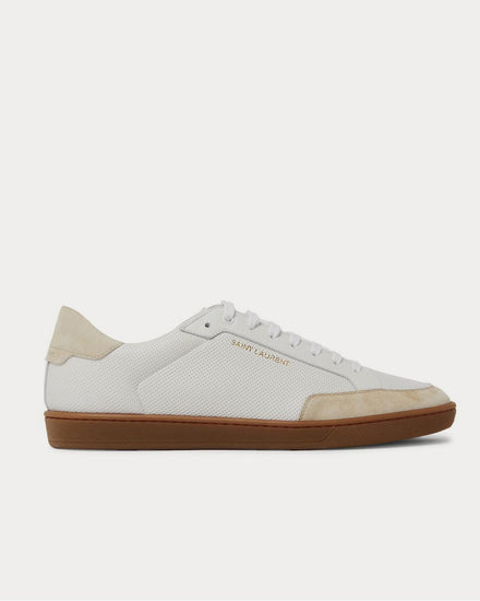 Saint Laurent SL/10 Suede-Trimmed Perforated Leather  White low top sneakers - 1