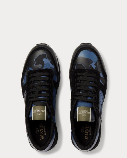 Valentino Rockrunner Camouflage-Print Canvas, Leather and Suede  Blue low top sneakers - 6